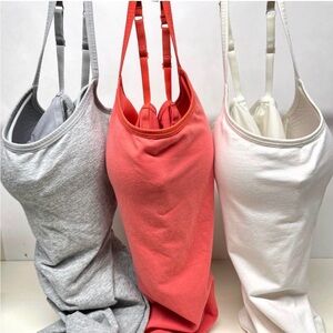 Garnet Hill Trio Comfort Camisole Bras in Gray, Coral, and Ivory